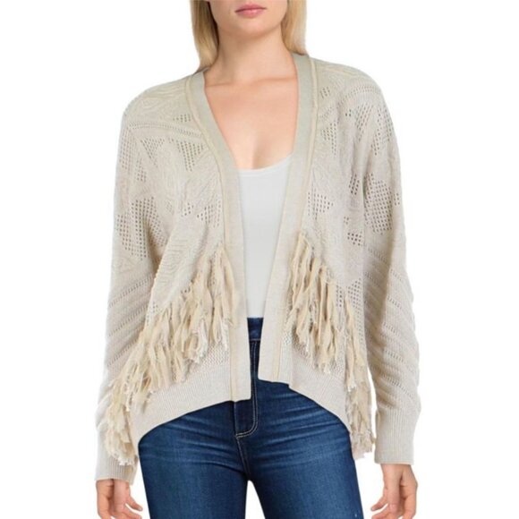 Kobi Halperin Carmela Fringe-Trim Cashmere Cotton Cardigan Sweater - Picture 1 of 15